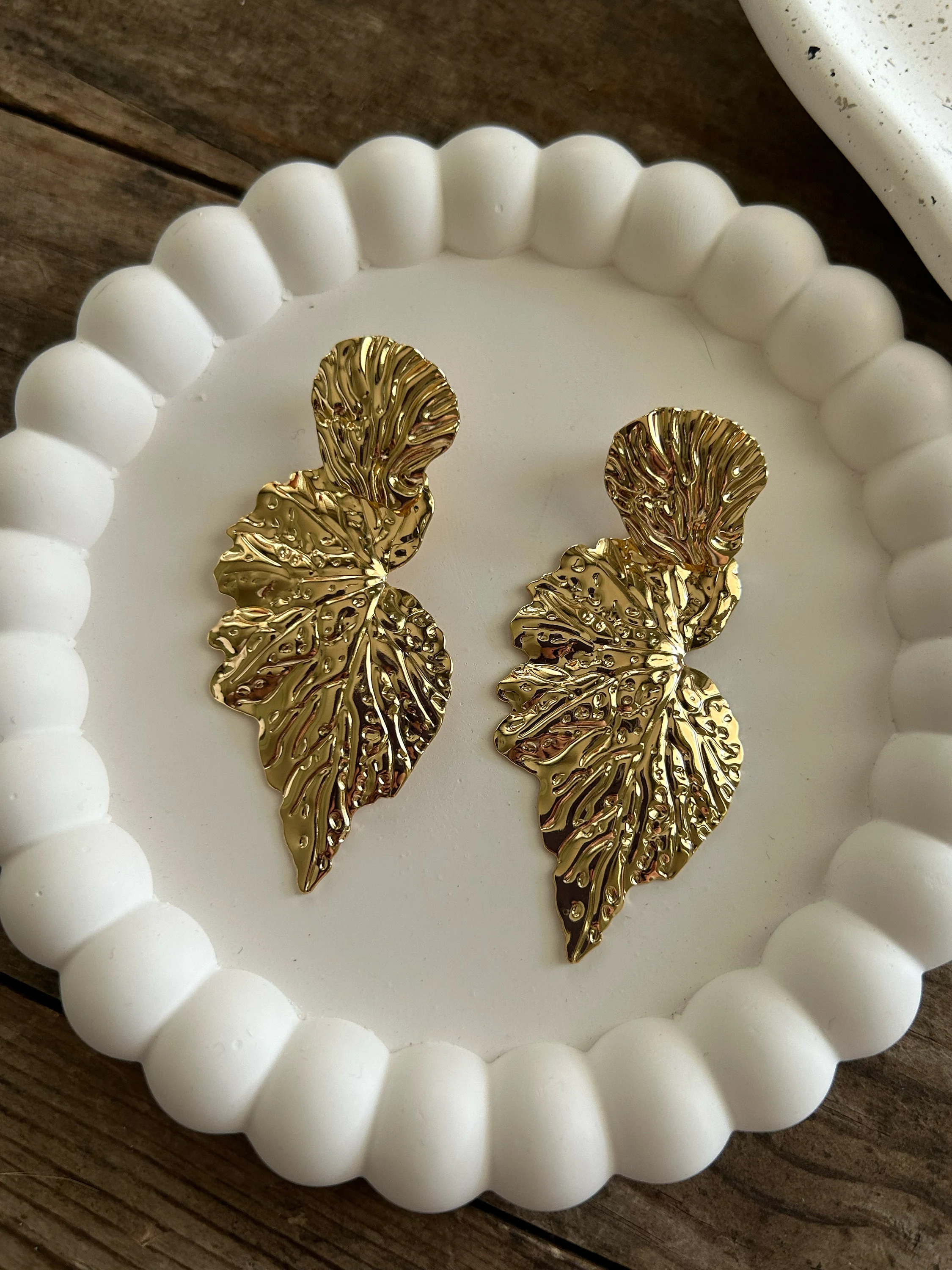 Dangling Gold Leaf Earrings, Anti-Allergenic Steel, Tarnish-Free