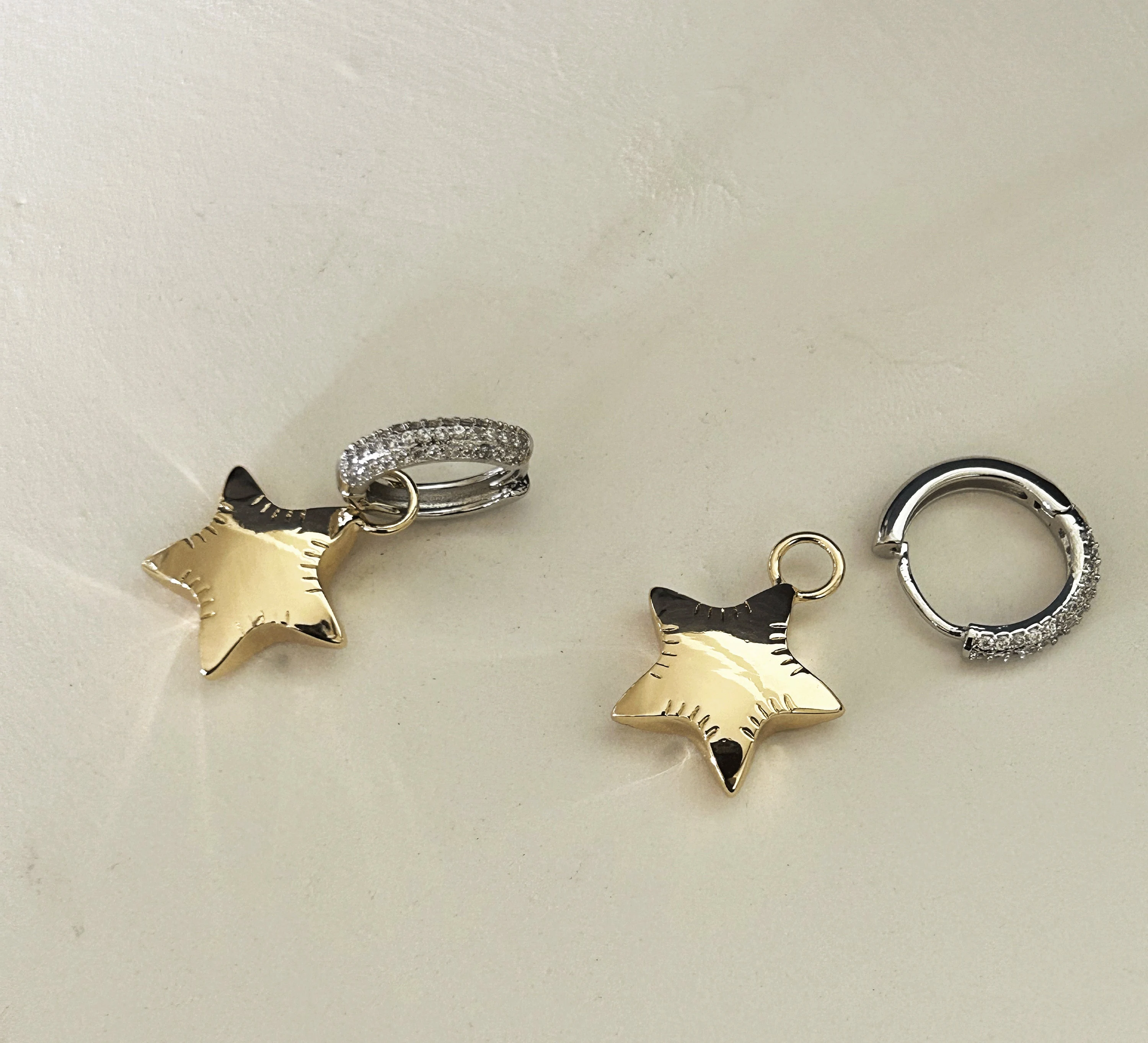Star Dangle Pave Hoop Earrings, Steel, Tarnish Proof