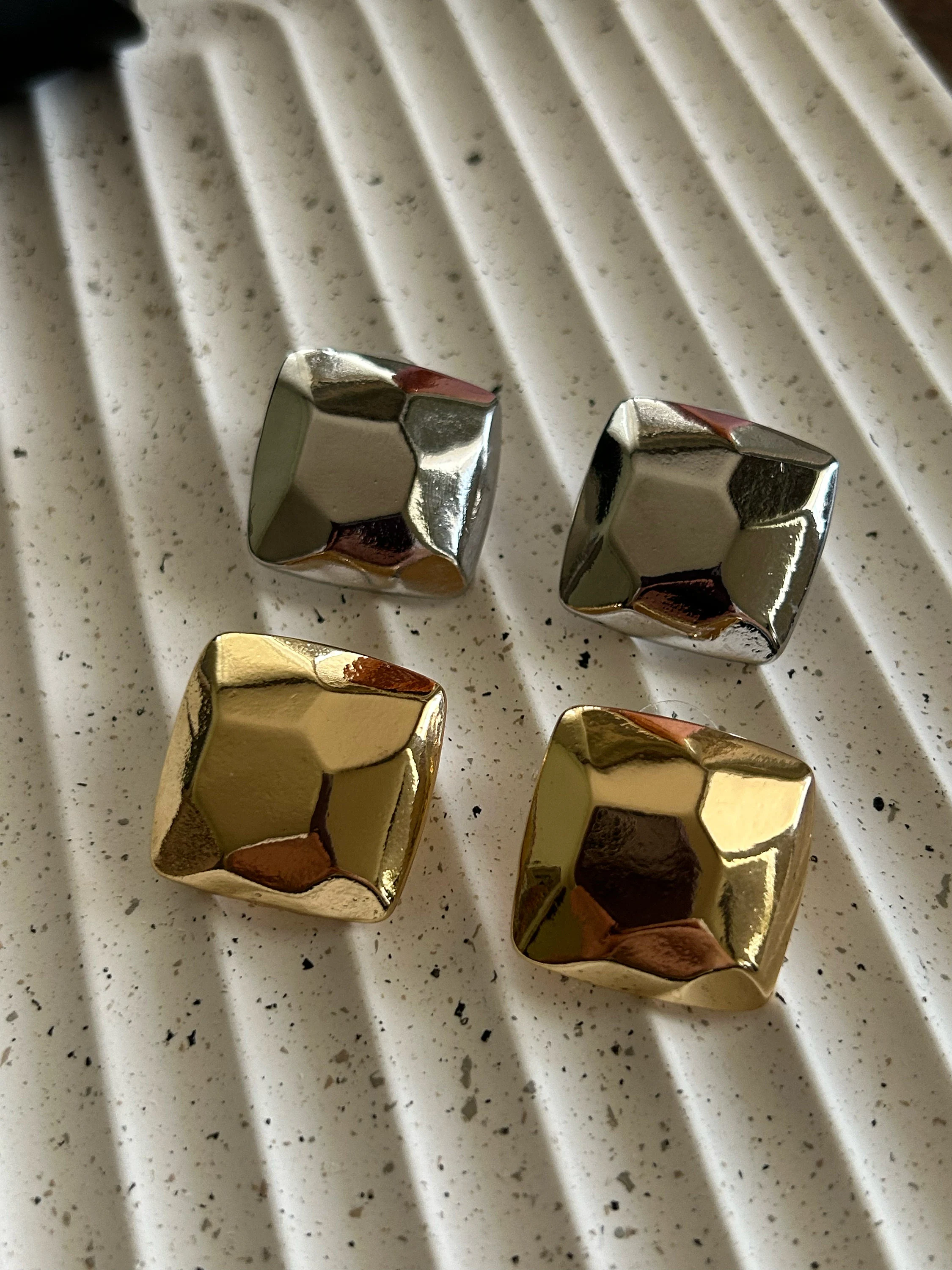 Square Bold Earrings, Tarnish-Free Steel
