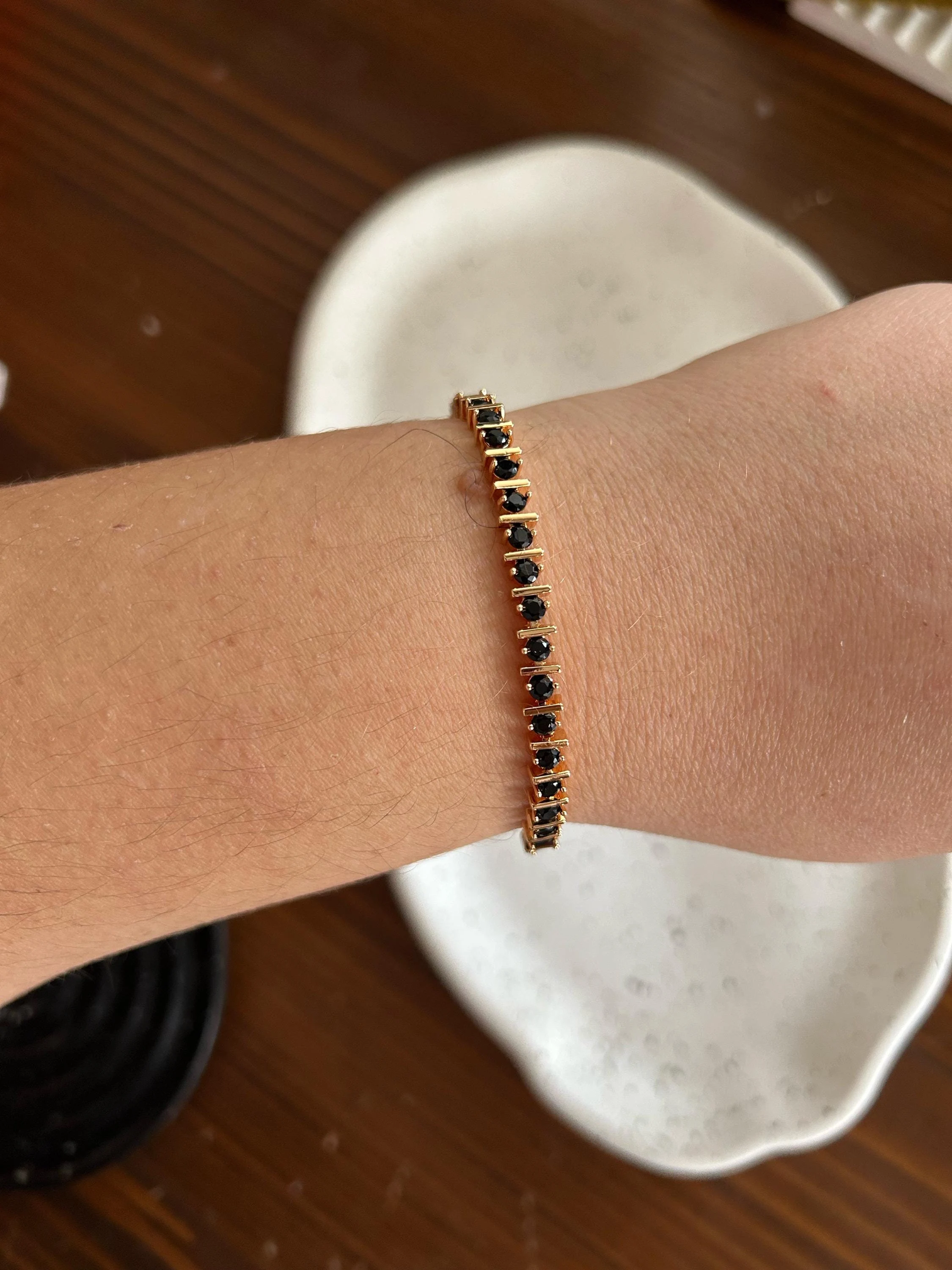Gold Plated Black Stone Bracelet, Anti-Allergenic