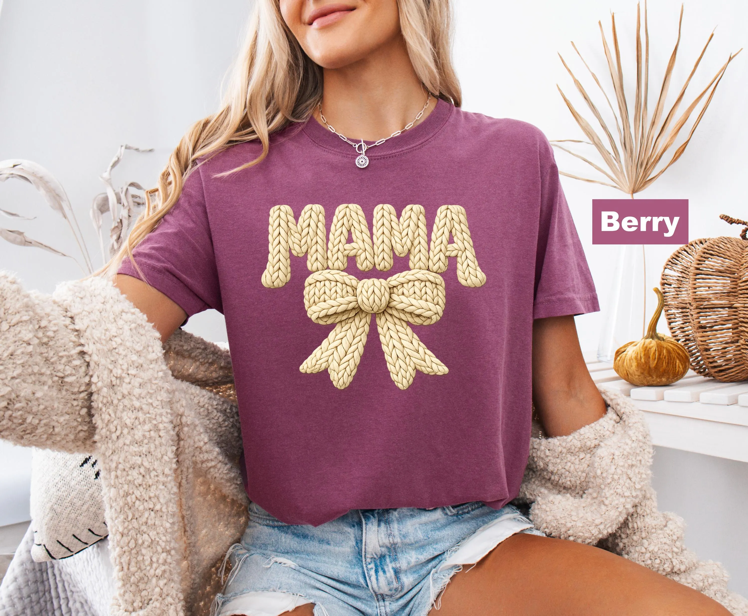 Mama PNG • Knit Yarn Mama Design with Coquette Bow (Digital Download)