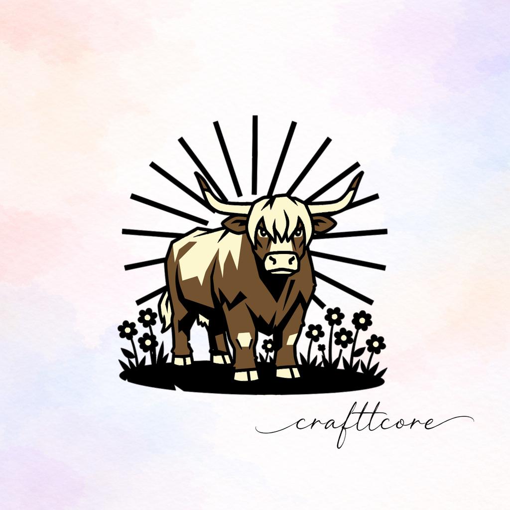 Highland Cow Vector Art | Mid Century Retro Design (Digital Download)