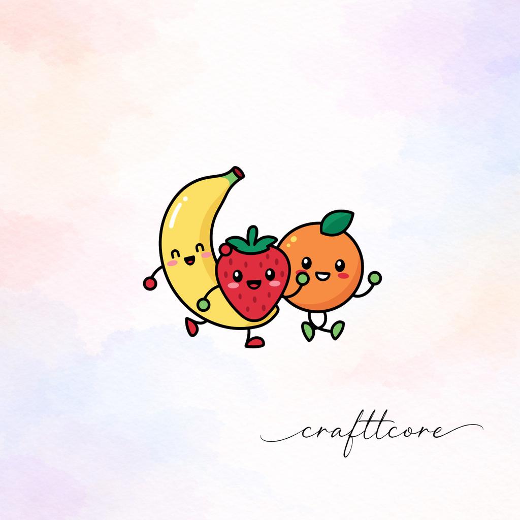 Dancing Fruit Characters SVG | Playful Banana Strawberry Clipart (Digital Download)