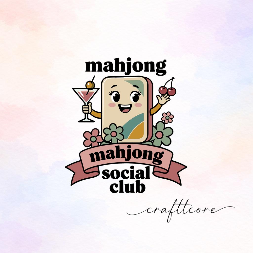 Mahjong Social Club Retro SVG, Mid Century Martini Mascot (Digital Download)