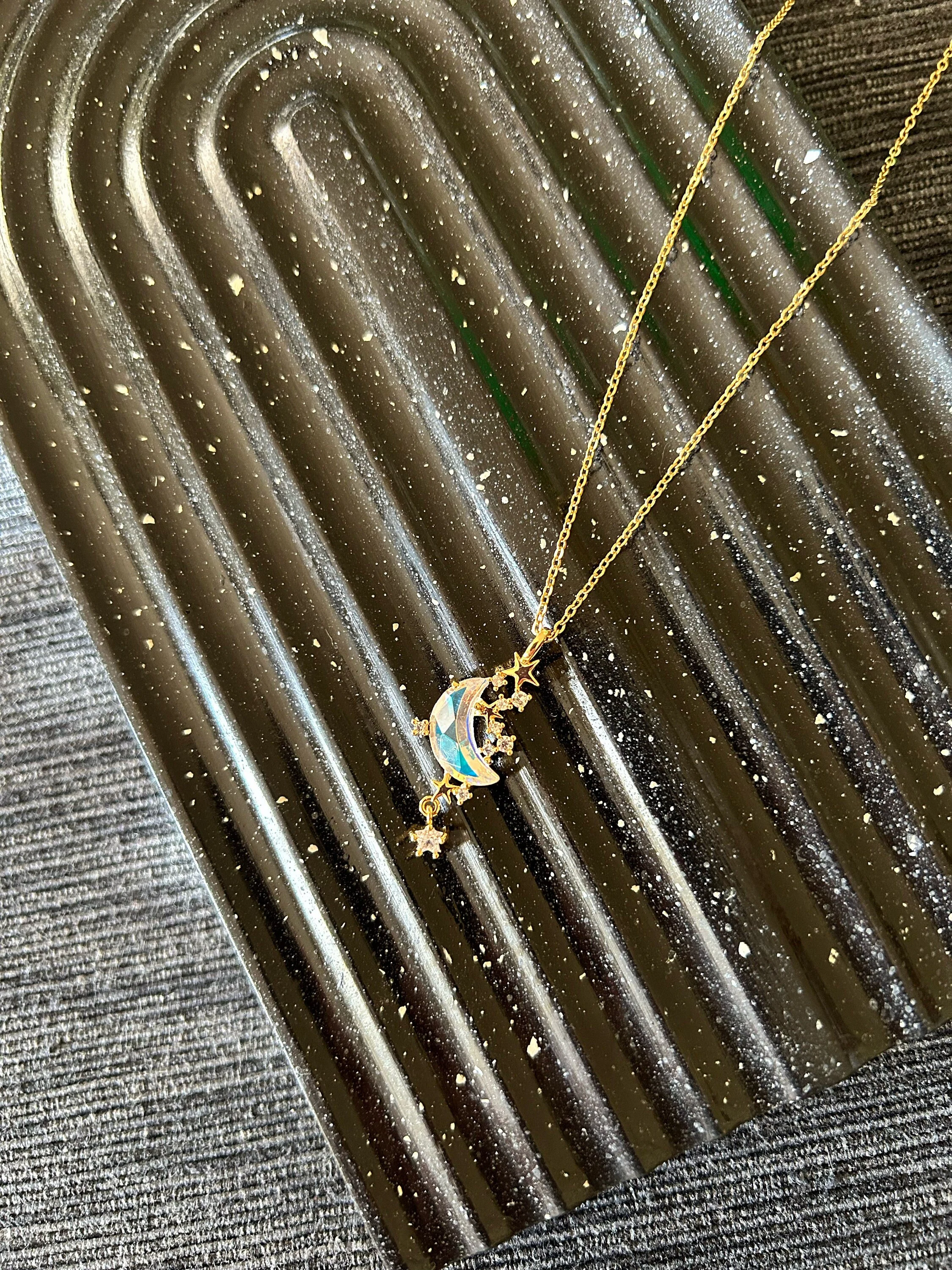 Moon and Star Necklace, Celestial Necklace, Gold Minimalist Pendant