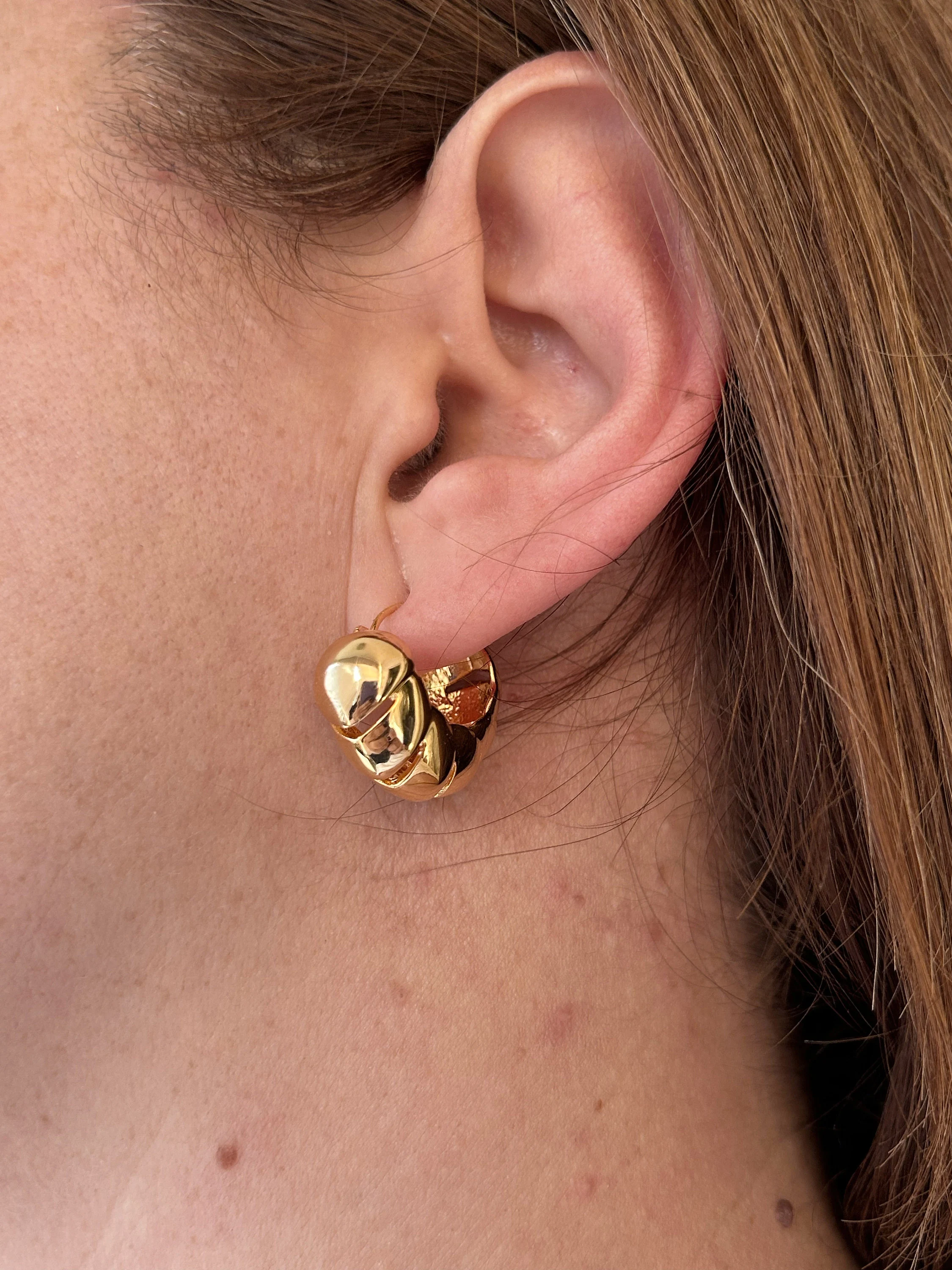 Gold Hoop Earrings, Croissant Earrings, Waterproof Earrings
