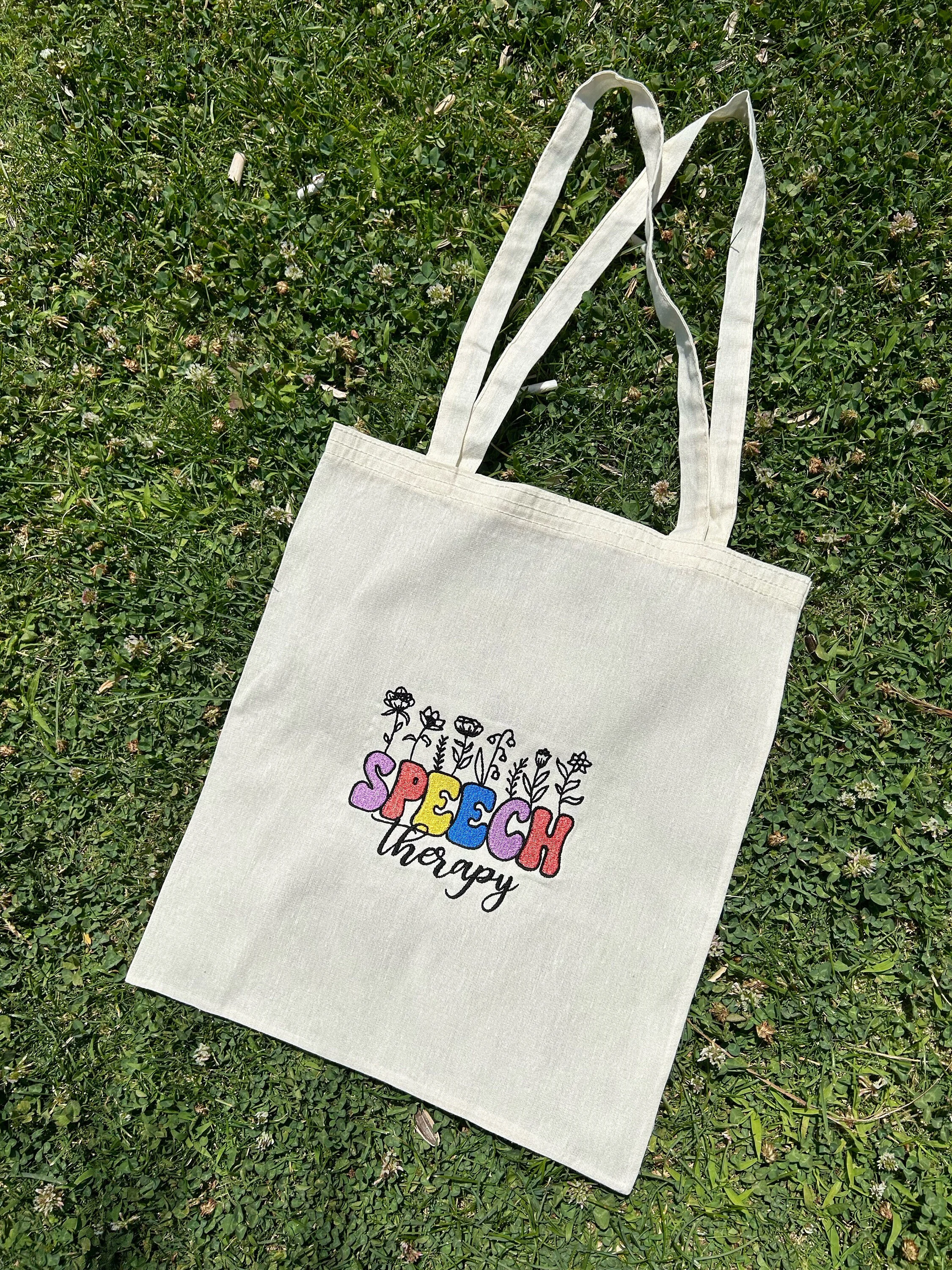 Speech Therapy Tote Bag, Embroidered SLP Gift, Speech Pathologist Canvas Bag, Custom Language Therapist Work Tote, Personalized Therapy Gift