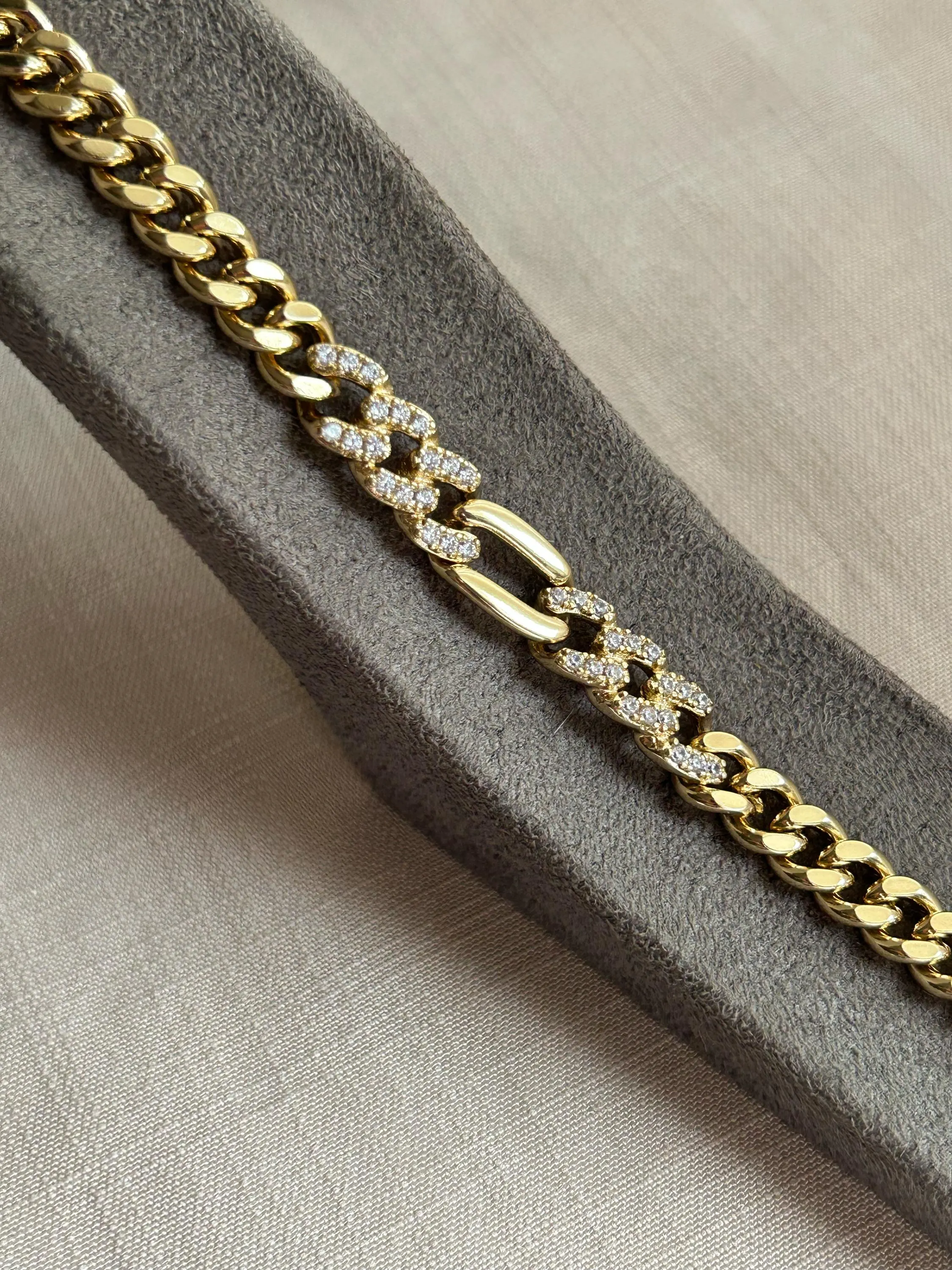 Cuban Link Bracelet, Gold Bracelet, Waterproof Jewelry, Zircon Bar Bracelet, Gold Bar Bracelet,